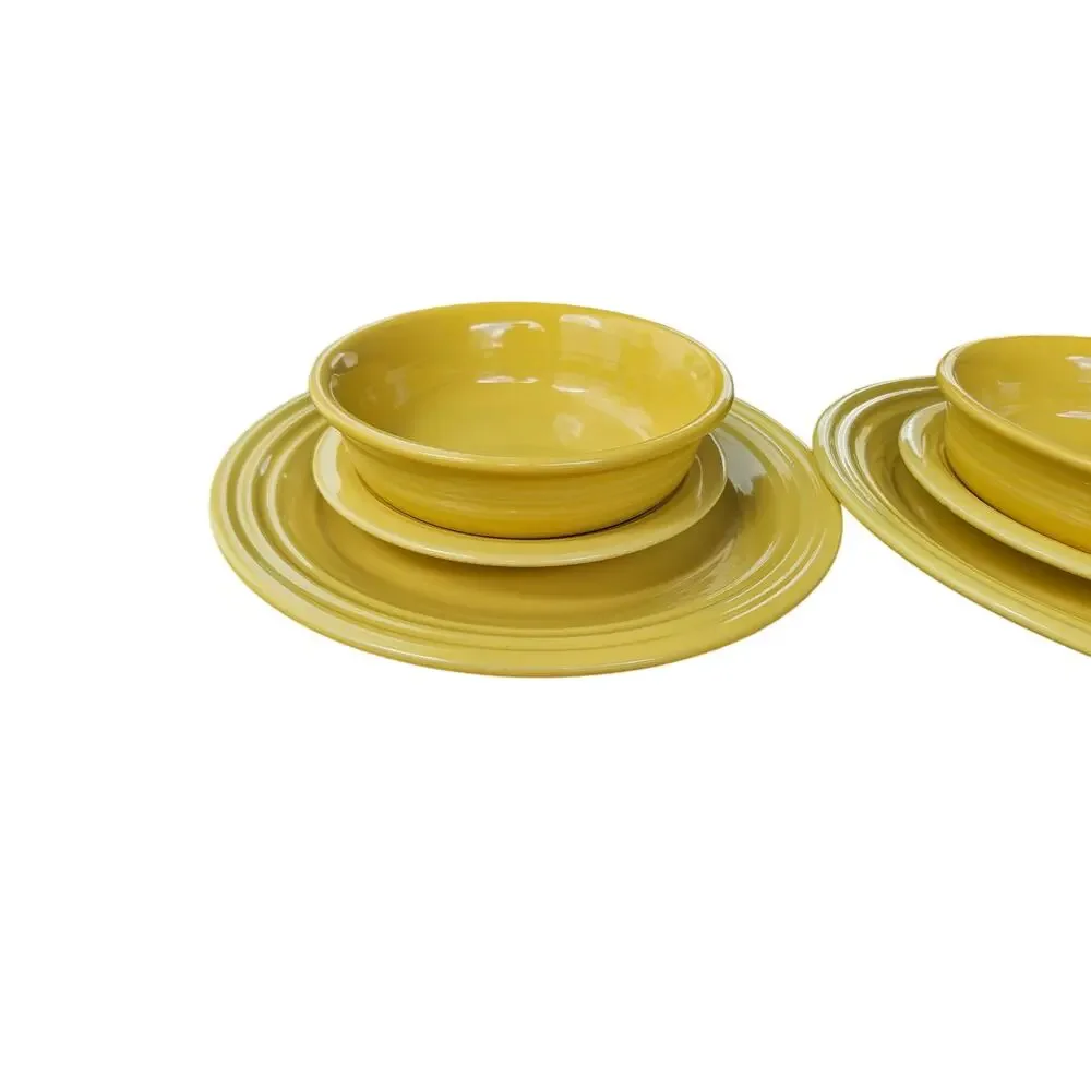 1930s wet foot genuine no stamp 6pc Fiesta Stoneware Yellow Plates/Bowls